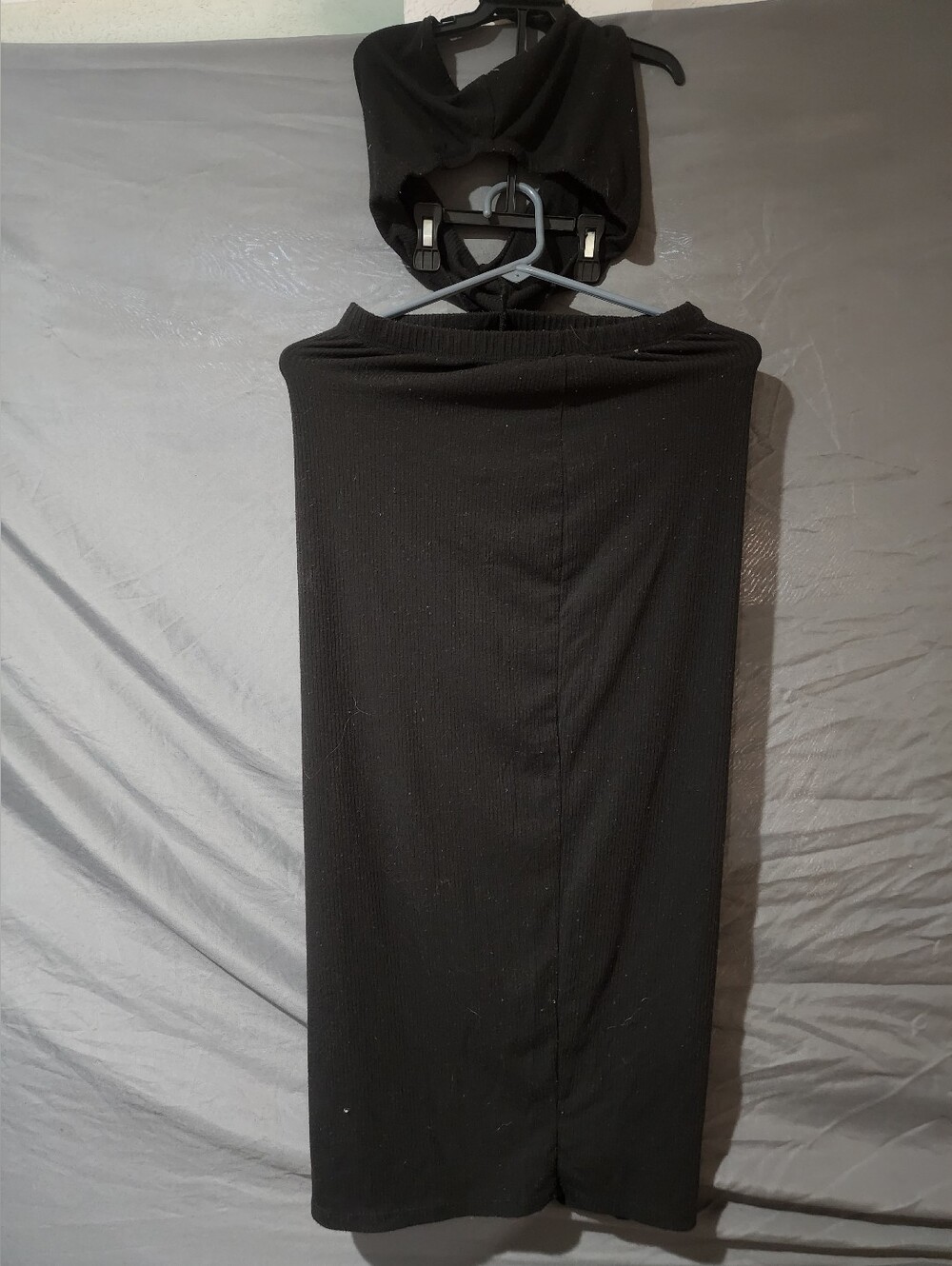 EUC Forever 21 Black Ribbed Halter Cutout Front Slit Bodycon Maxi Dress L